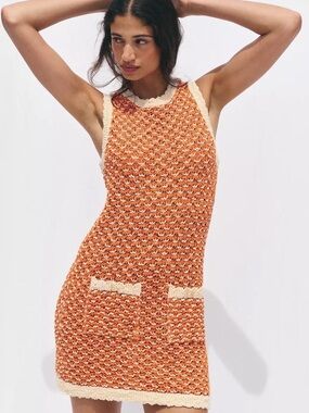 Zara knitted orange Missoni vibes knitted w pockets mini dress